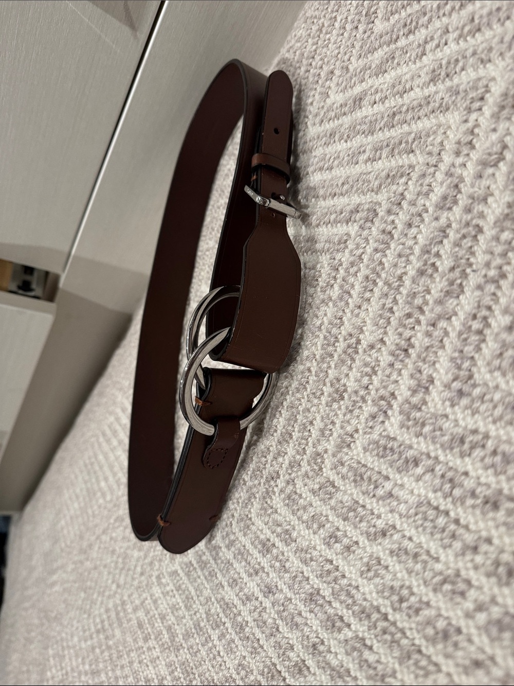 Ralph Lauren Brown Leather Belt with Silver Double-Ring Buckle